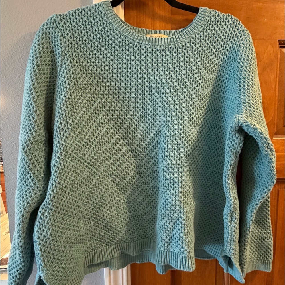 Appleseed's Waffle Knit Crew Neck Petite Sweater - Light Blue